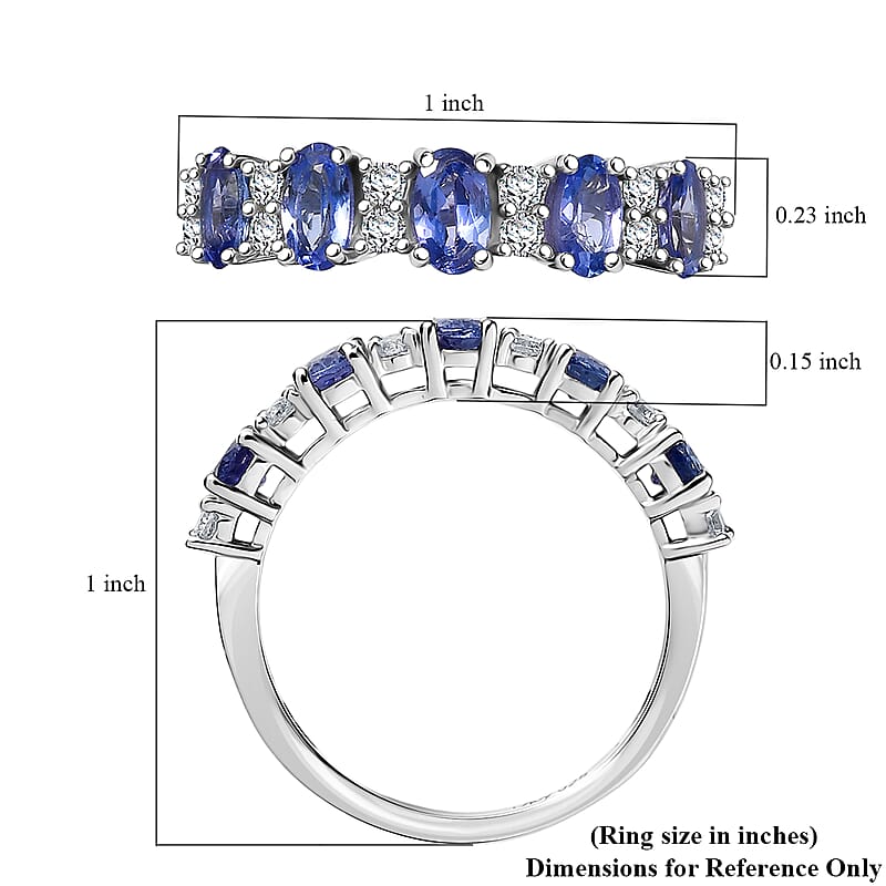 D'Joy Tanzanite and White Zircon 1.60 ctw Tri Stone Harmony Halo Ring in Rhodium Over Sterling Silver (Size 6.0)