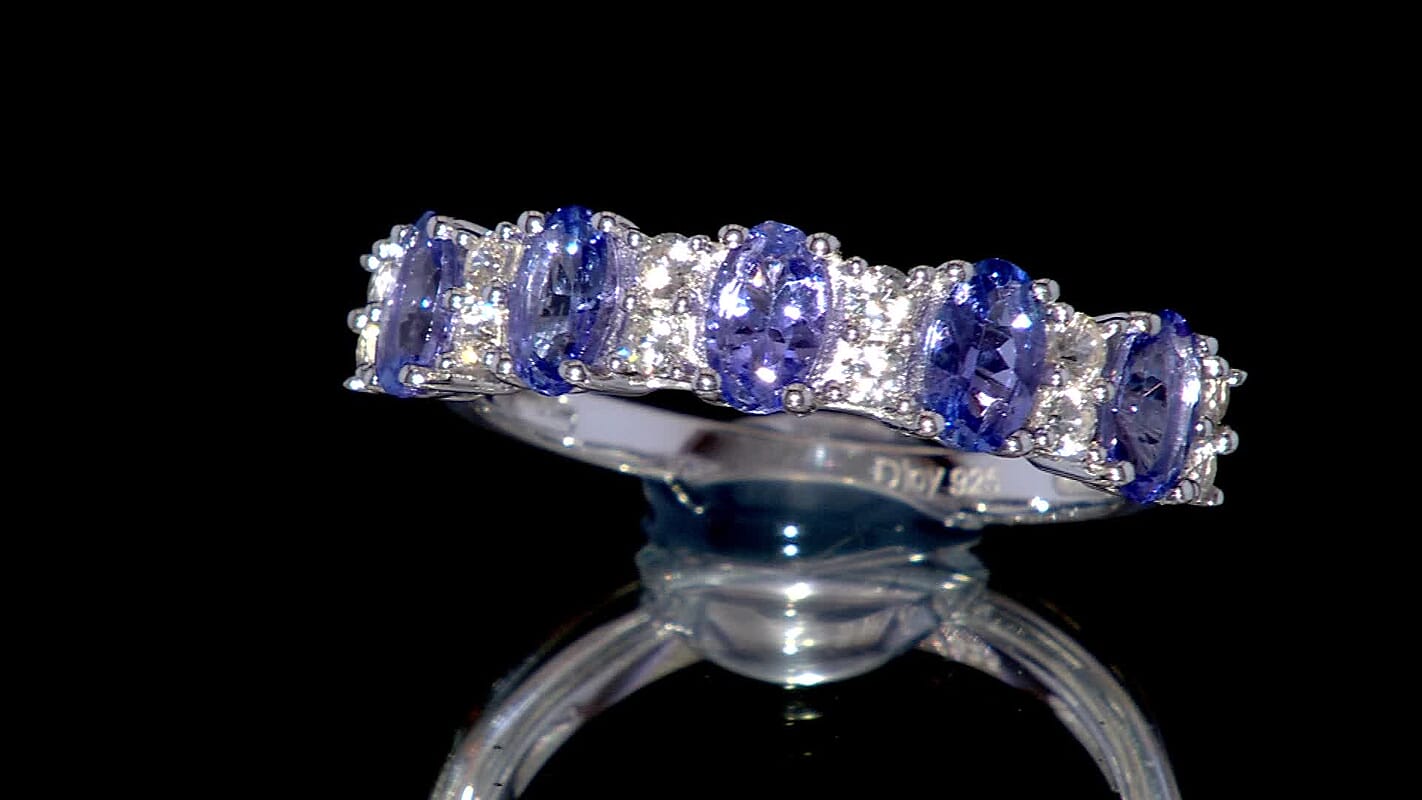 D'Joy Tanzanite, White Zircon Ring in Rhodium Over Sterling Silver (Size 10.0) 1.60 ctw 8537519