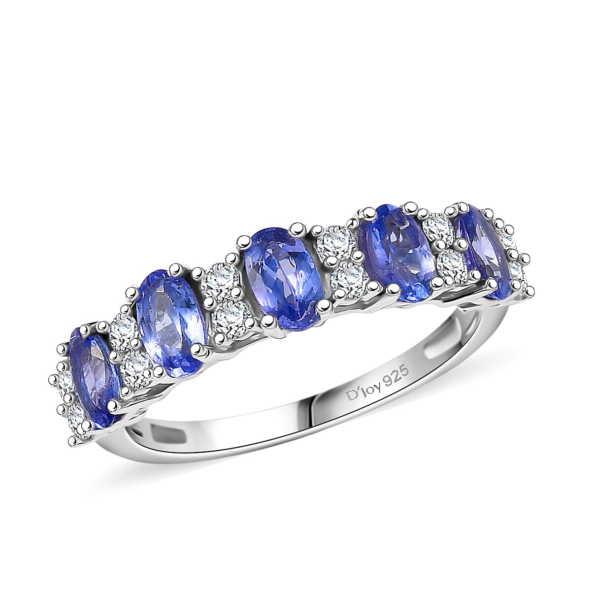 D'Joy Premium Tanzanite and White Zircon 1.60 ctw Blue Promise Ring in Rhodium Over Sterling Silver (Size 8.0) image number 0