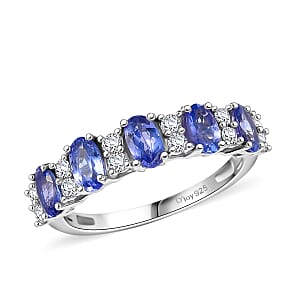 D'Joy Premium Tanzanite and White Zircon 1.60 ctw Blue Promise Ring in Rhodium Over Sterling Silver (Size 8.0)