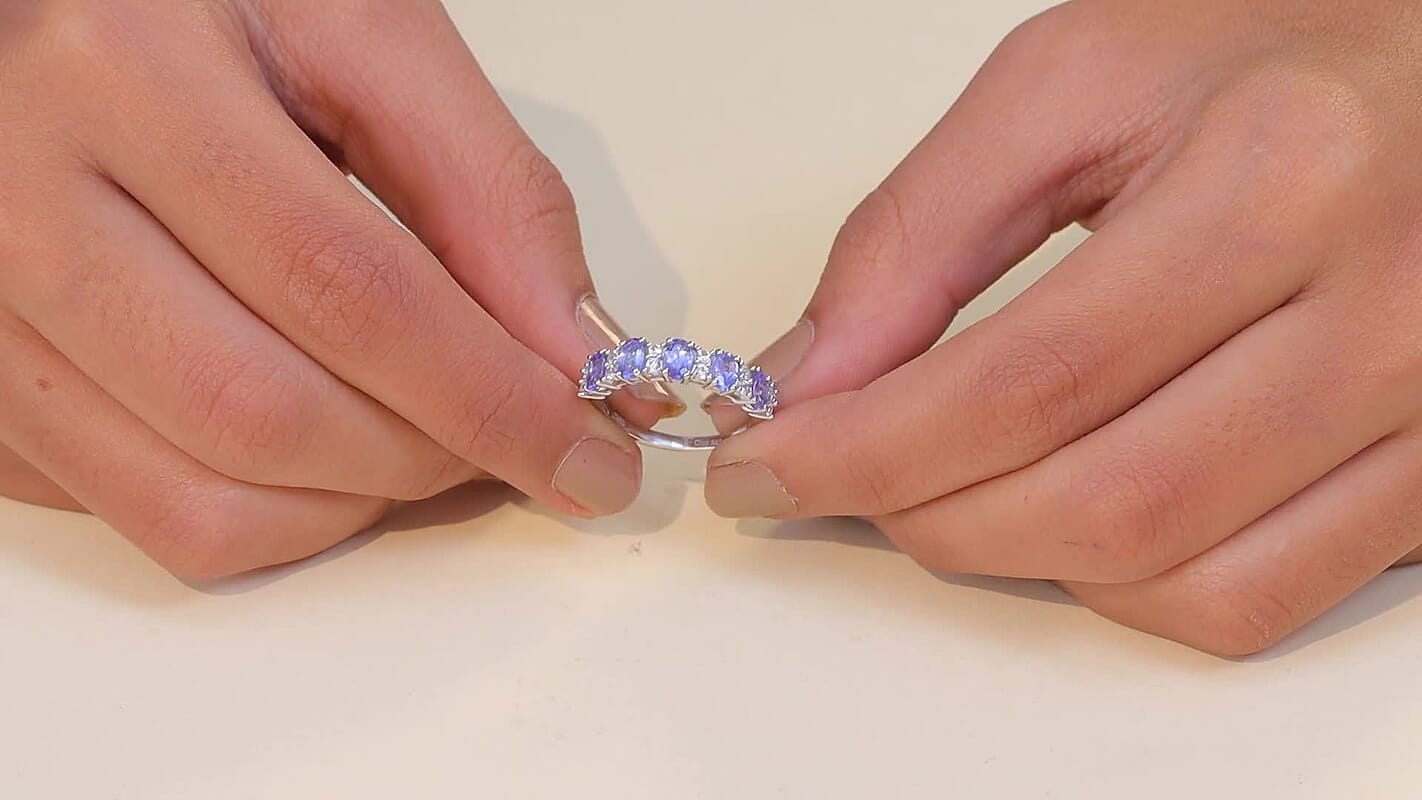 D'Joy Tanzanite, White Zircon Ring in Rhodium Over Sterling Silver (Size 10.0) 1.60 ctw 8537519