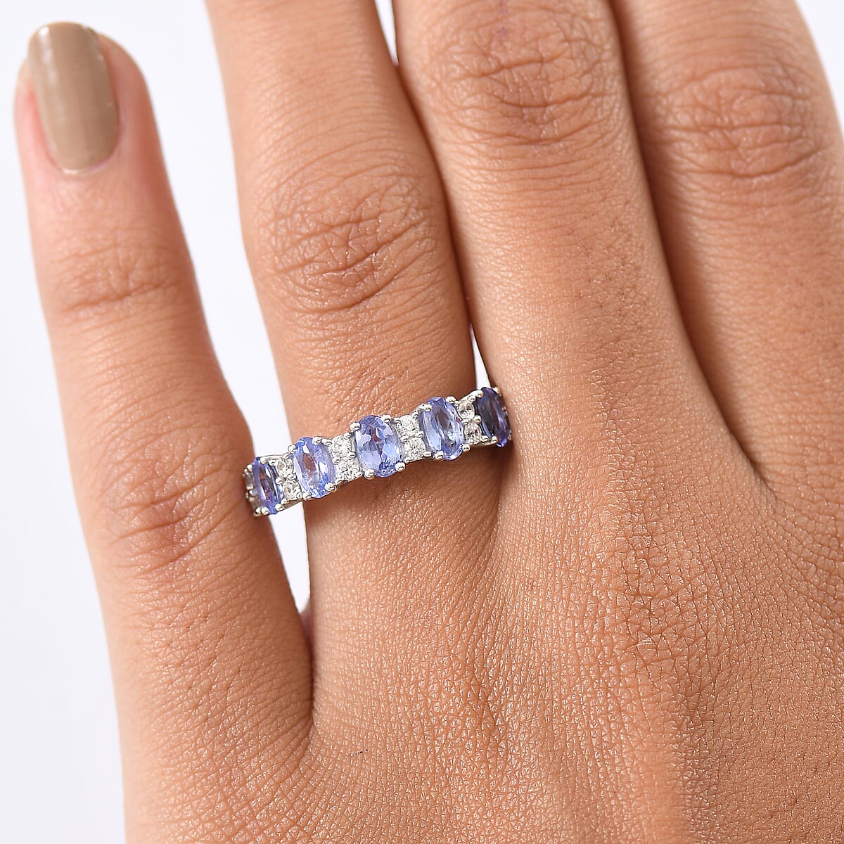 D'Joy Premium Tanzanite and White Zircon 1.60 ctw Blue Promise Ring in Rhodium Over Sterling Silver (Size 8.0) image number 2