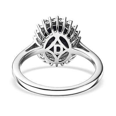 D'Joy Kanchanaburi Blue Sapphire and Moissanite 5.30 ctw Starlit Aura Ring in Rhodium Over Sterling Silver (Size 10.0)