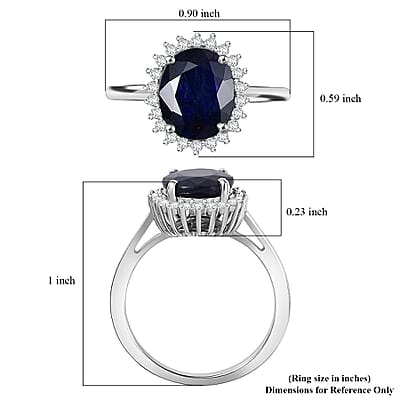 D'Joy Kanchanaburi Blue Sapphire and Moissanite 5.30 ctw Starlit Aura Ring in Rhodium Over Sterling Silver (Size 10.0)