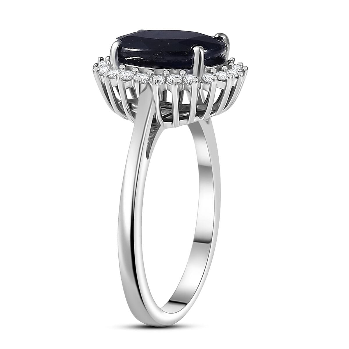 D'Joy Kanchanaburi Blue Sapphire (DF) and Moissanite 5.30 ctw Starlit Aura Ring in Rhodium Over Sterling Silver (Size 9.0) image number 3