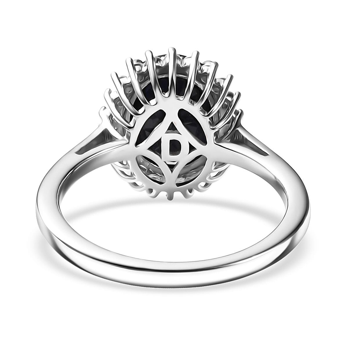 D'Joy Kanchanaburi Blue Sapphire (DF) and Moissanite 5.30 ctw Starlit Aura Ring in Rhodium Over Sterling Silver (Size 9.0) image number 4