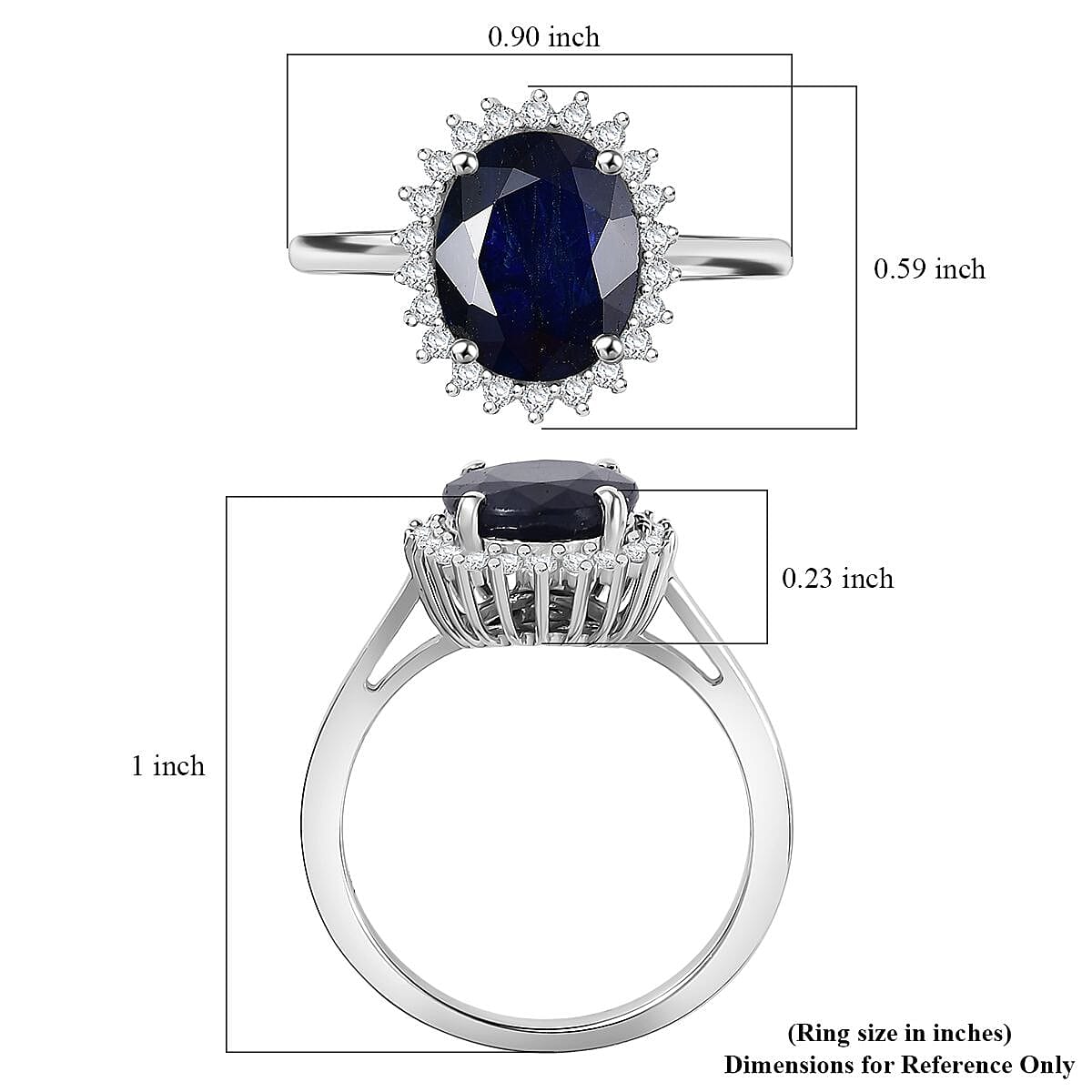 D'Joy Kanchanaburi Blue Sapphire (DF) and Moissanite 5.30 ctw Starlit Aura Ring in Rhodium Over Sterling Silver (Size 9.0) image number 5