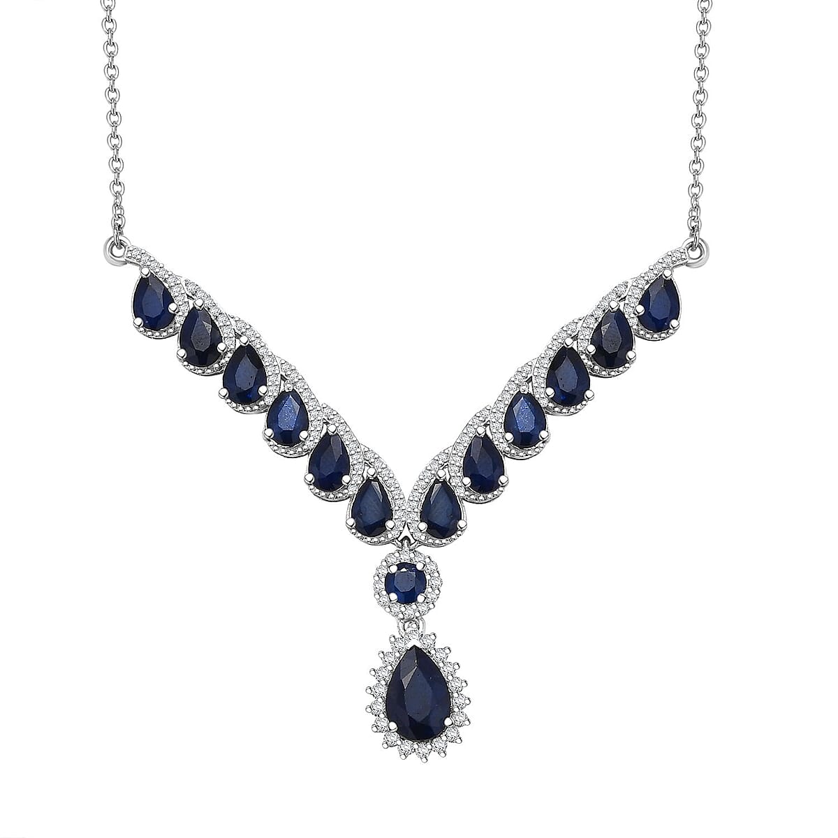 D'Joy Kanchanaburi Blue Sapphire (DF) and White Zircon 9.20 ctw Midnight Majesty Neckalce 18 Inches in Rhodium Over Sterling Silver image number 0
