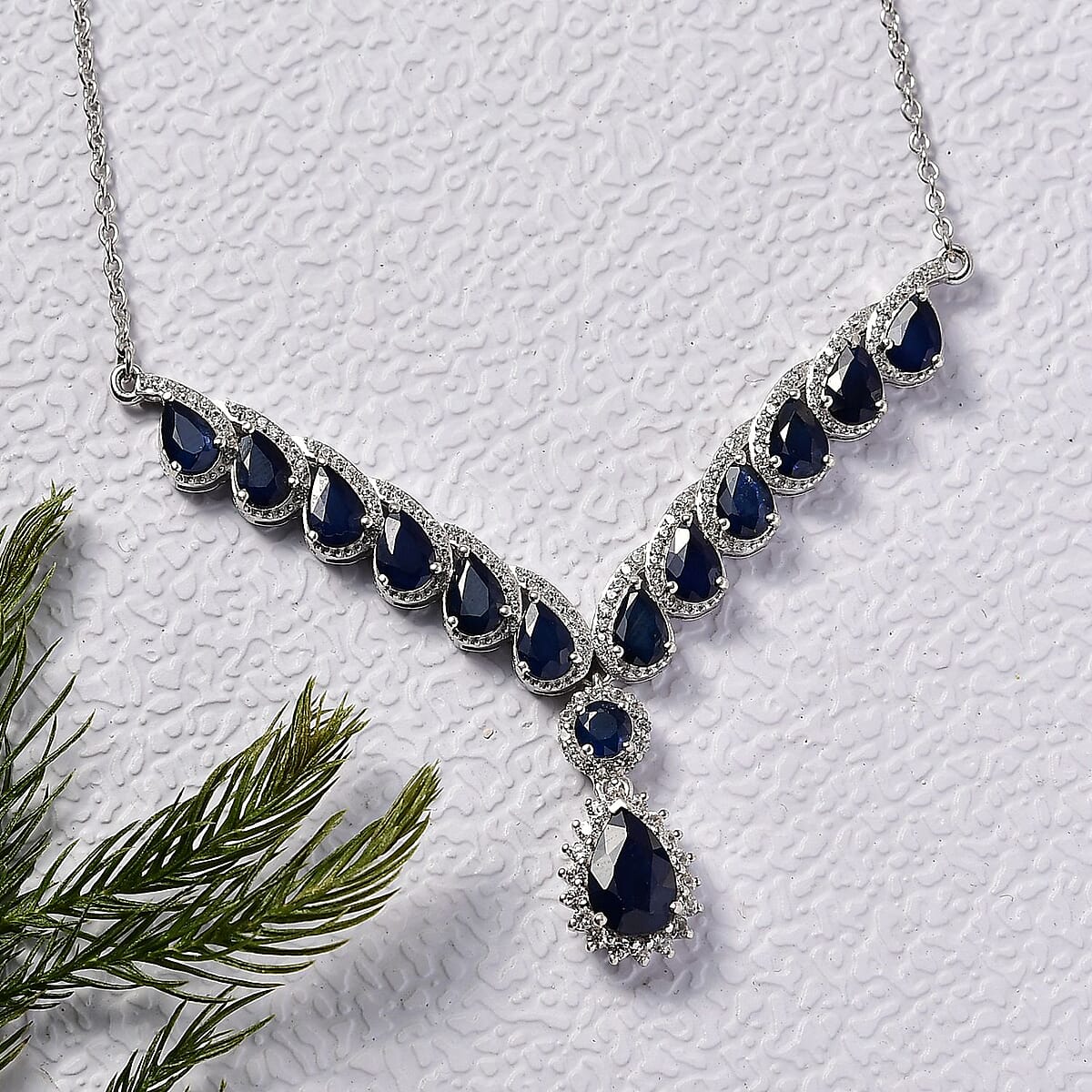 D'Joy Kanchanaburi Blue Sapphire (DF) and White Zircon 9.20 ctw Midnight Majesty Neckalce 18 Inches in Rhodium Over Sterling Silver image number 1
