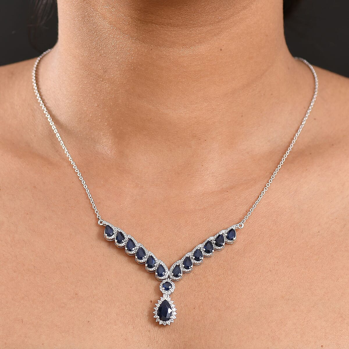 D'Joy Kanchanaburi Blue Sapphire (DF) and White Zircon 9.20 ctw Midnight Majesty Neckalce 18 Inches in Rhodium Over Sterling Silver image number 2