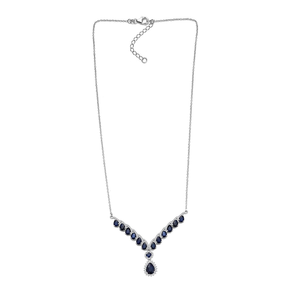 D'Joy Kanchanaburi Blue Sapphire (DF) and White Zircon 9.20 ctw Midnight Majesty Neckalce 18 Inches in Rhodium Over Sterling Silver image number 3