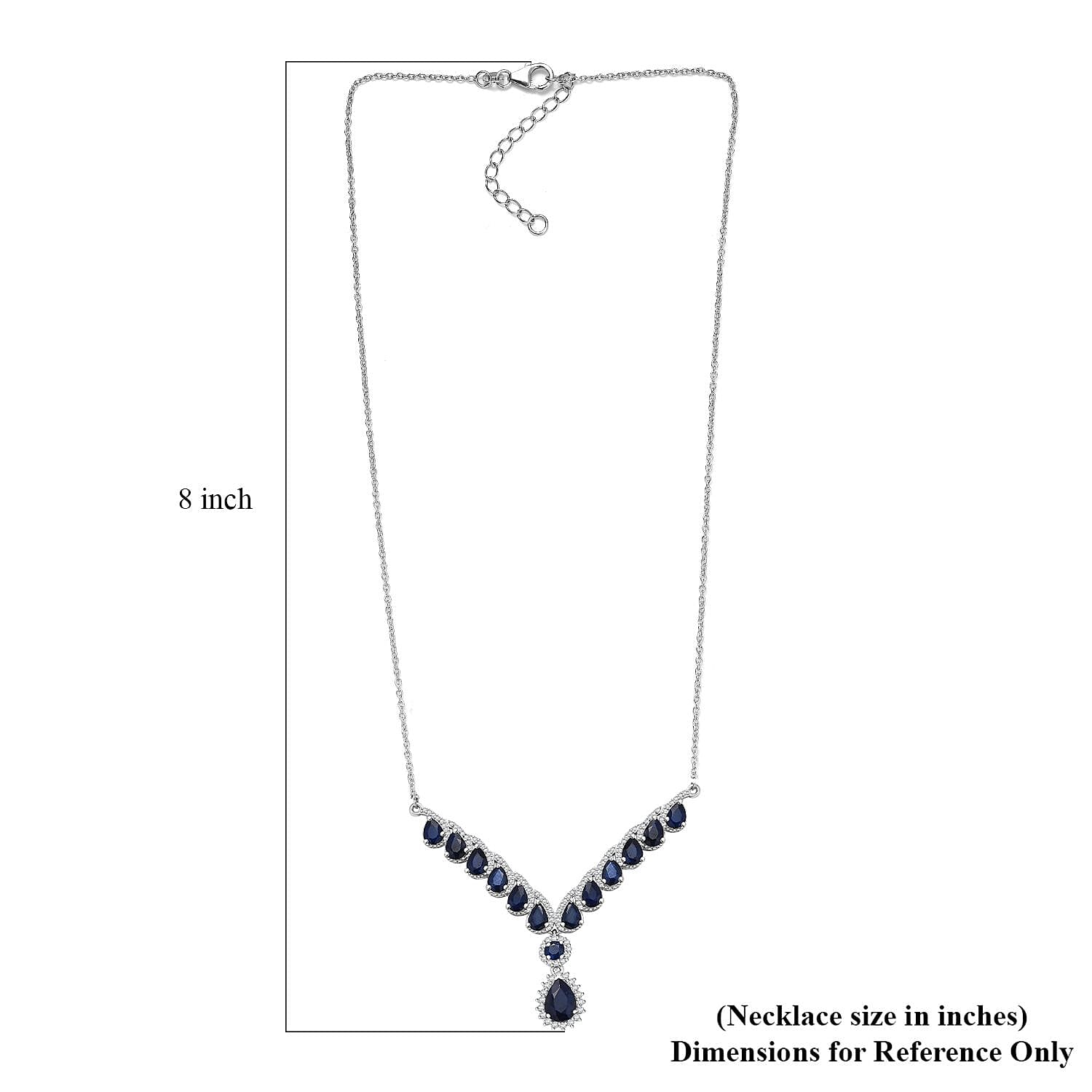 D'Joy Kanchanaburi Blue Sapphire, White Zircon Necklace in Rhodium Over Sterling Silver 9.20 ctw (18 Inches)