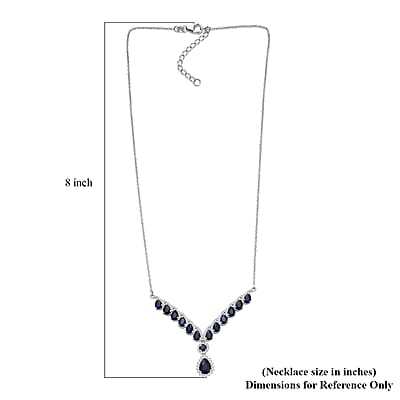 D'Joy Kanchanaburi Blue Sapphire, White Zircon Necklace in Rhodium Over Sterling Silver 9.20 ctw (18 Inches)