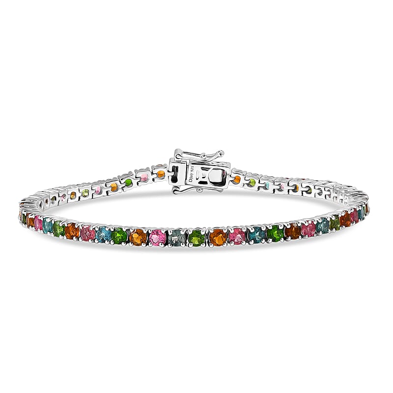D'Joy Premium Multi-Tourmaline 6.25 ctw Rainbow Bracelet in Rhodium Over Sterling Silver (7.25 In)