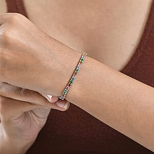  D'Joy Premium Multi-Tourmaline 6.25 ctw Rainbow Bracelet in Rhodium Over Sterling Silver (7.25 In)