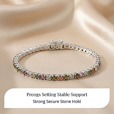 D'Joy Premium Multi-Tourmaline 6.25 ctw Rainbow Bracelet in Rhodium Over Sterling Silver (7.25 In)