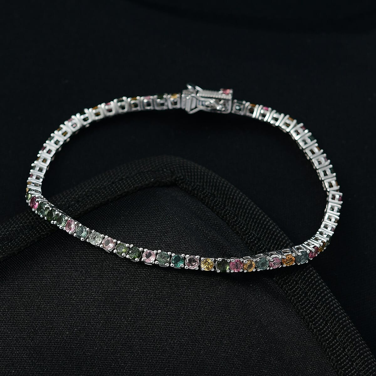 Doorbuster D'Joy Premium Multi-Tourmaline 7.00 ctw Rainbow Bracelet in Rhodium Over Sterling Silver (6.50 In) image number 1