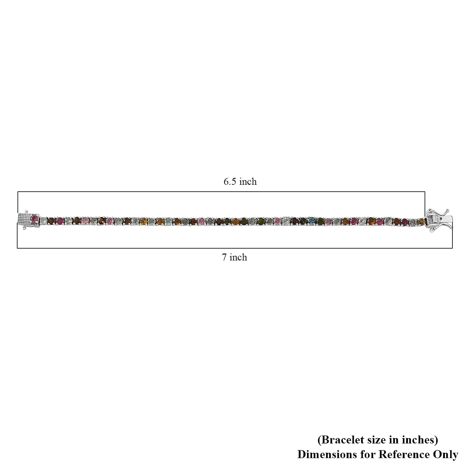 D'Joy Premium Multi-Tourmaline 7.00 ctw Rainbow Bracelet in Rhodium Over Sterling Silver (6.50 In)