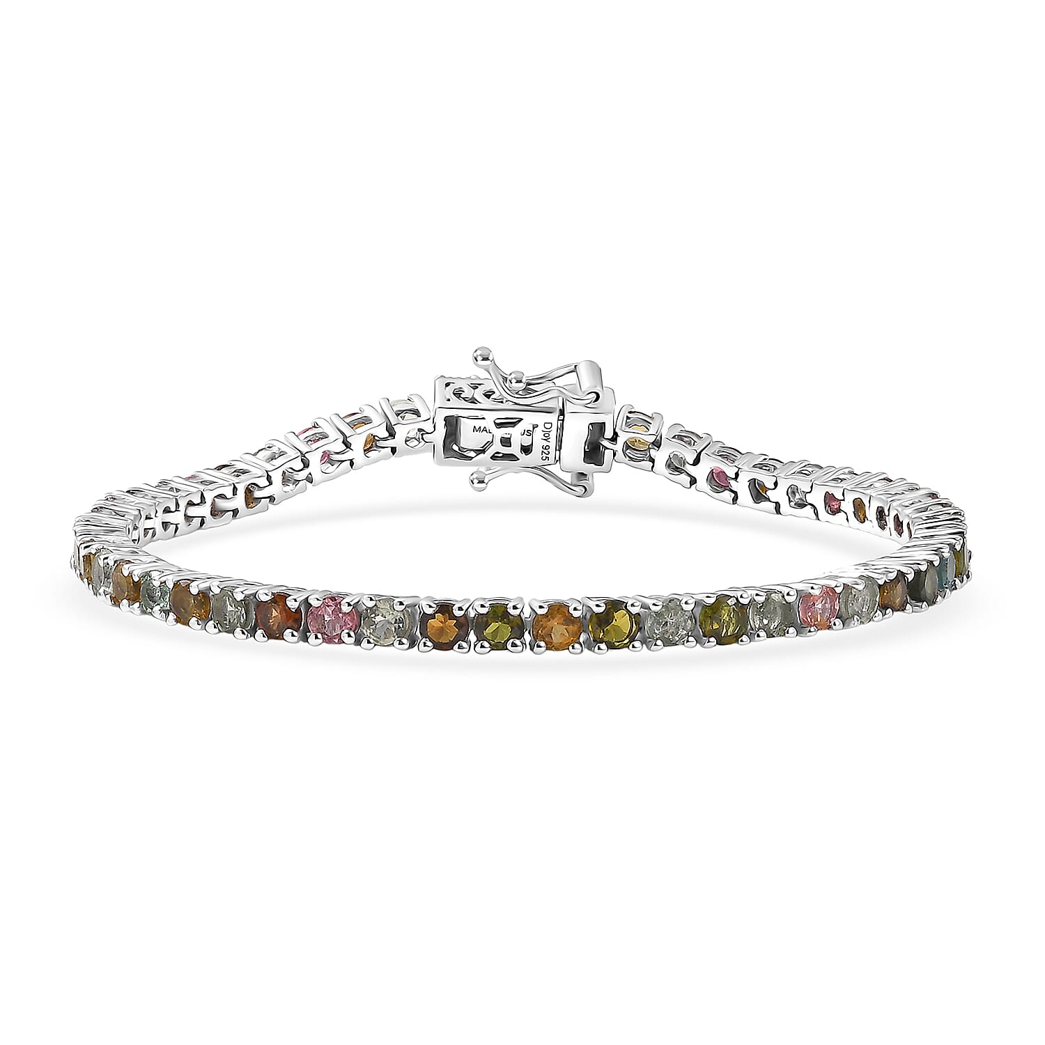 D'Joy Premium Multi-Tourmaline 8.60 ctw Rainbow Bracelet in Rhodium Over Sterling Silver (8.00 In)
