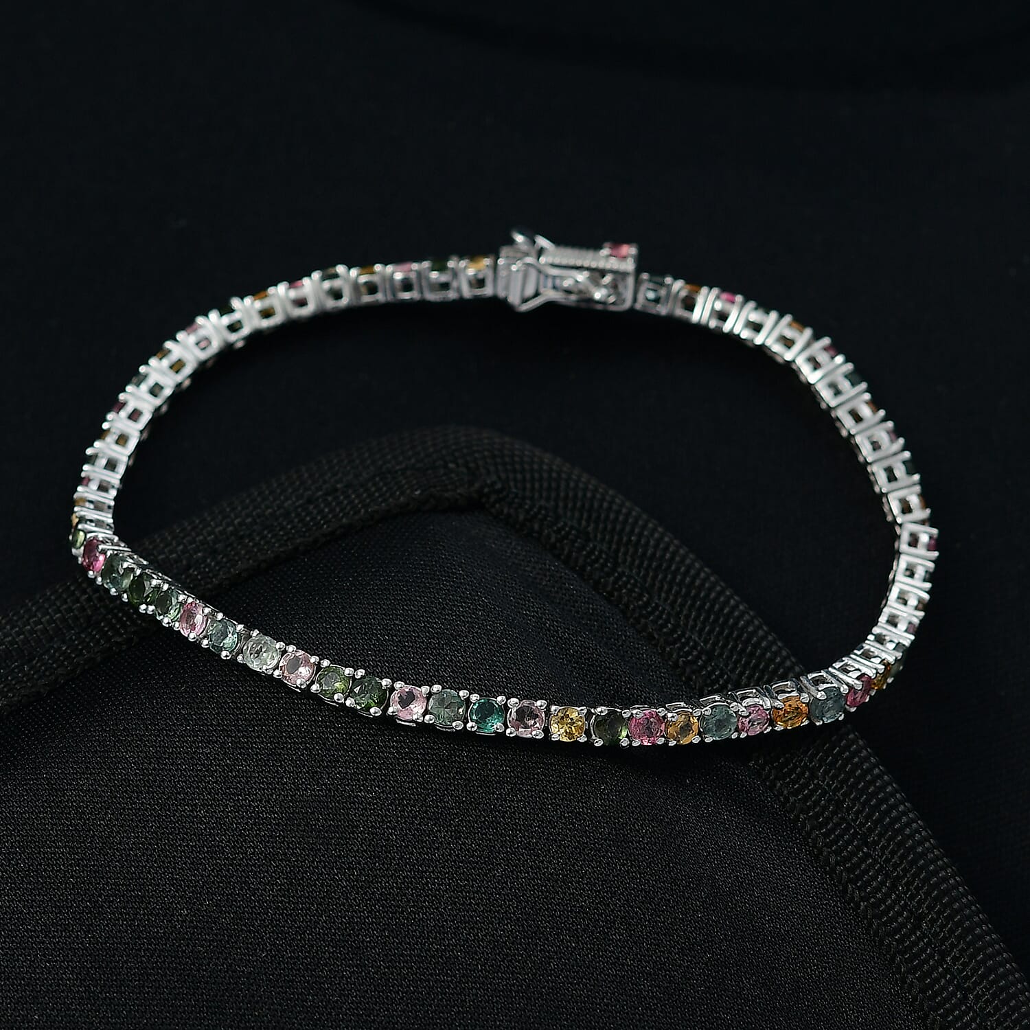 D'Joy Premium Multi-Tourmaline 8.60 ctw Rainbow Bracelet in Rhodium Over Sterling Silver (8.00 In)