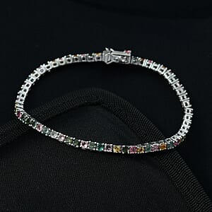  D'Joy Premium Multi-Tourmaline 8.60 ctw Rainbow Bracelet in Rhodium Over Sterling Silver (8.00 In)