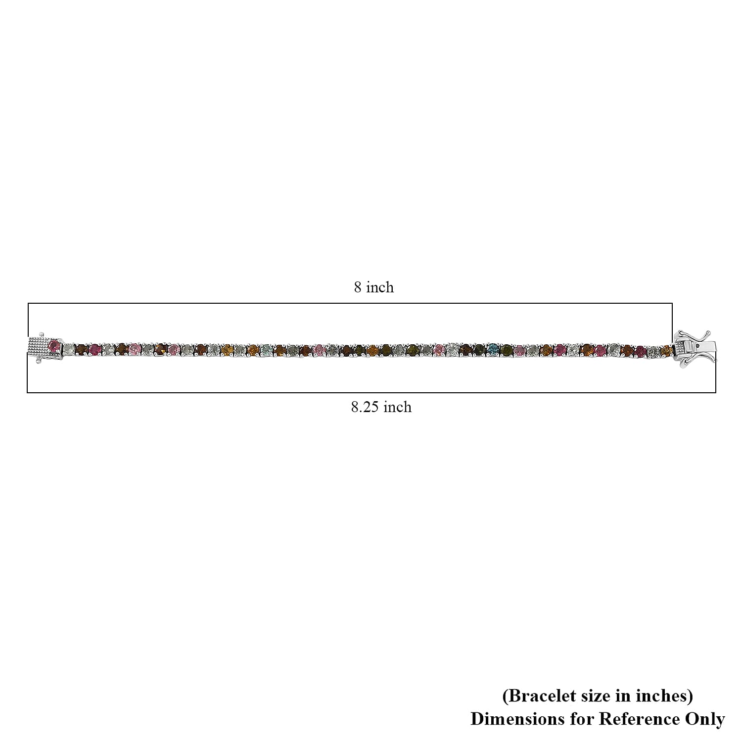 D'Joy Premium Multi-Tourmaline 8.60 ctw Rainbow Bracelet in Rhodium Over Sterling Silver (8.00 In)