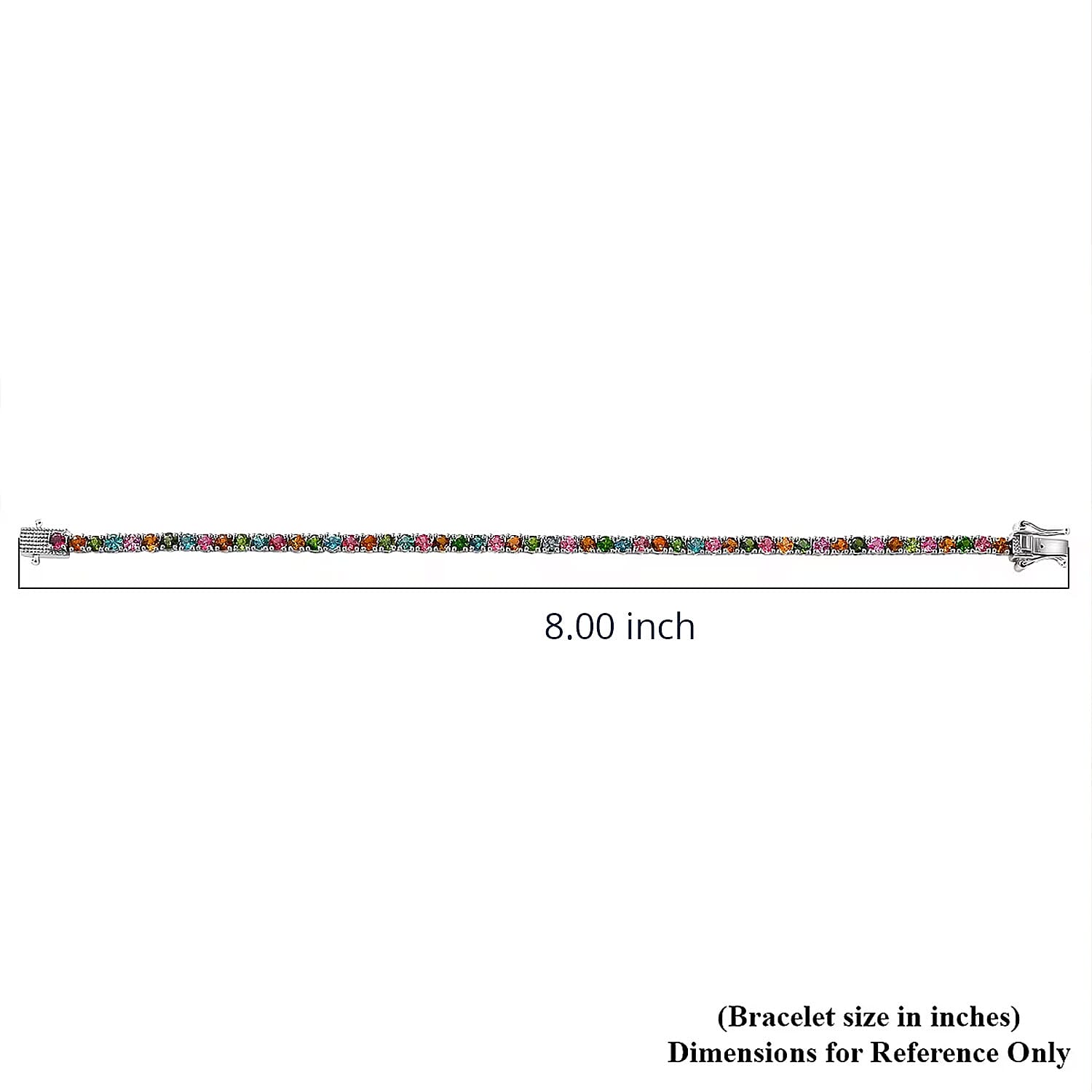 D'Joy Premium Multi-Tourmaline 8.60 ctw Rainbow Bracelet in Rhodium Over Sterling Silver (8.00 In)