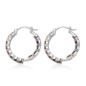 Doorbuster D'Joy Premium Multi-Tourmaline 3.10 ctw Rainbow Hoop Earrings in Rhodium Over Sterling Silver
