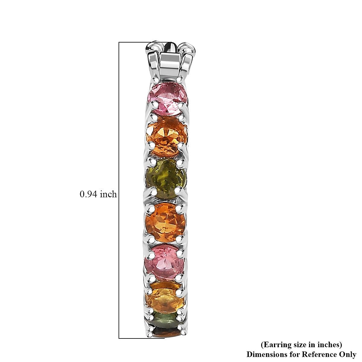  D'Joy Premium Multi-Tourmaline 3.10 ctw Rainbow Hoop Earrings in Rhodium Over Sterling Silver