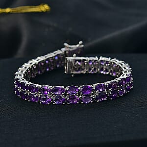 Doorbuster EverTrue African Amethyst 21.85 ctw Two Row Carpet Bracelet in Platinum Bond (6.50 In)