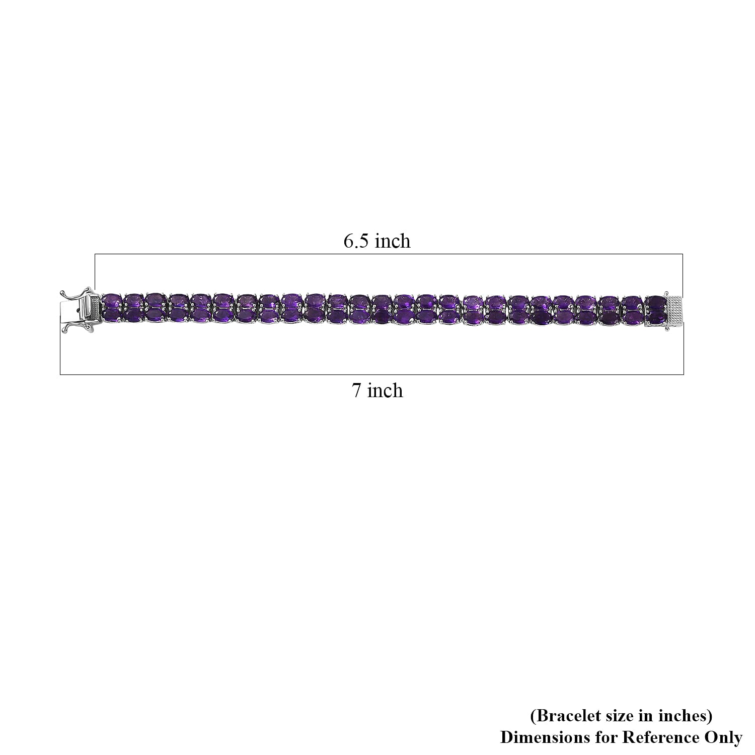 EverTrue African Amethyst 21.85 ctw Two Row Carpet Bracelet in Platinum Bond (6.50 In)