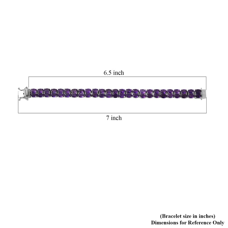 EverTrue African Amethyst 21.85 ctw Two Row Carpet Bracelet in Platinum Bond (6.50 In)