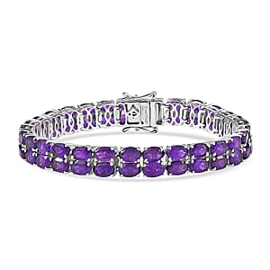 Doorbuster EverTrue African Amethyst 28.50 ctw Two Row Carpet Bracelet in Platinum Bond (7.25 In)