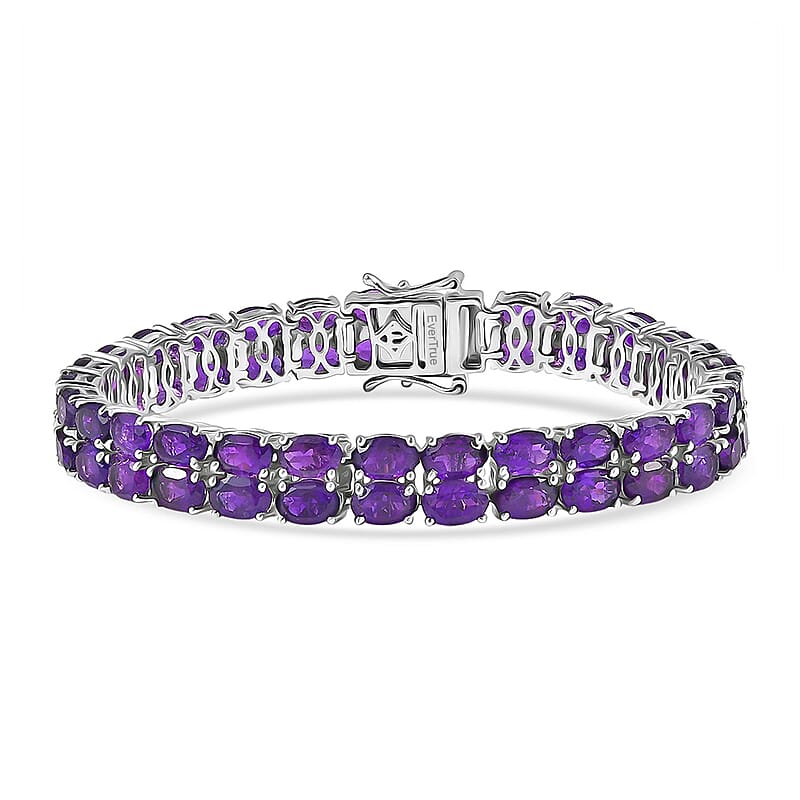EverTrue African Amethyst 28.50 ctw Two Row Carpet Bracelet in Platinum Bond (7.25 In)