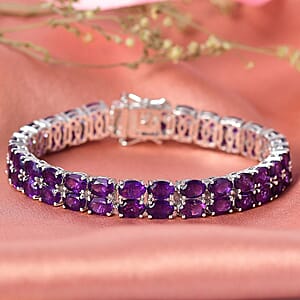 Doorbuster EverTrue African Amethyst 28.50 ctw Two Row Carpet Bracelet in Platinum Bond (7.25 In)