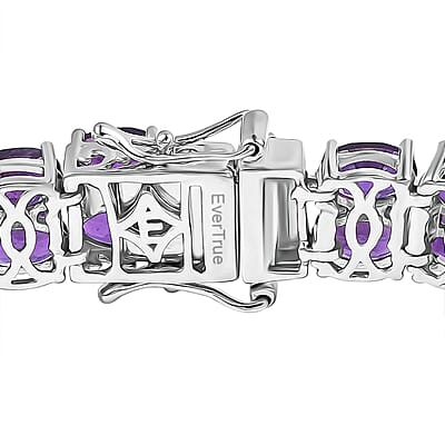 EverTrue African Amethyst 28.50 ctw Two Row Carpet Bracelet in Platinum Bond (7.25 In)