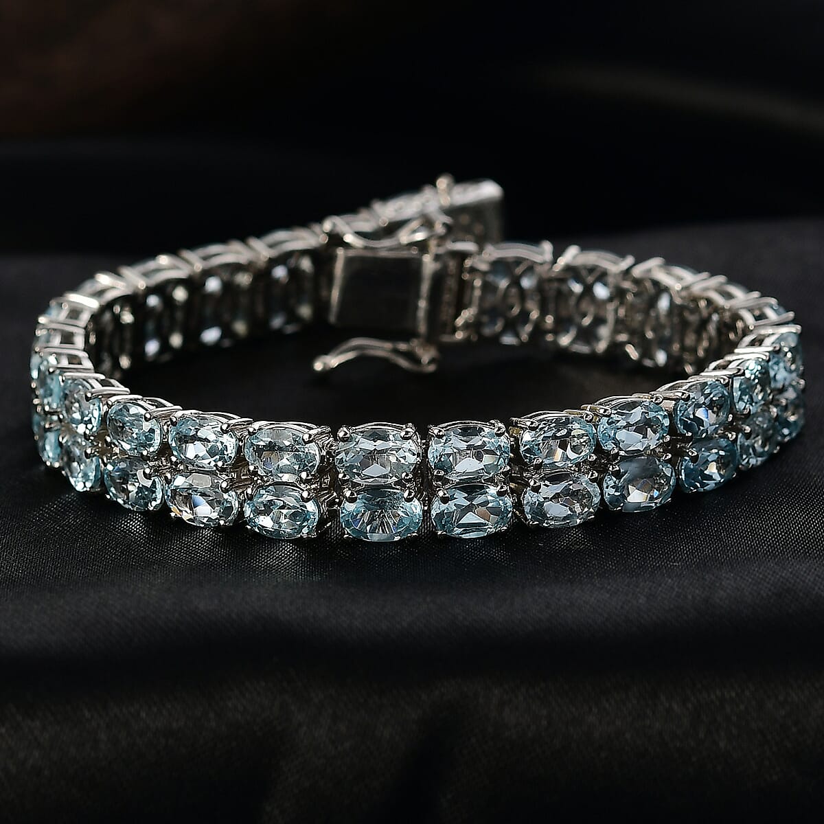 EverTrue Sky Blue Topaz 27.25 ctw Two Row Carpet Bracelet in Platinum Bond (6.50 In) image number 1