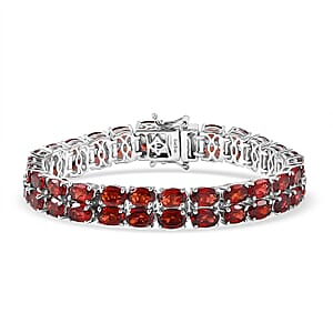 EverTrue Mozambique Garnet 30.50 ctw Two Row Carpet Bracelet in Platinum Bond (6.50 In)