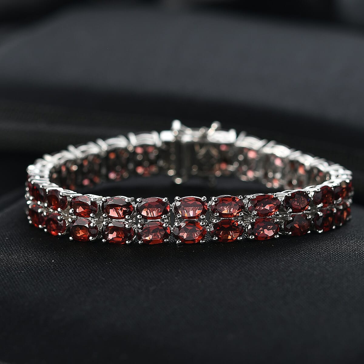 EverTrue Mozambique Garnet 30.50 ctw Two Row Carpet Bracelet in Platinum Bond (6.50 In) image number 1