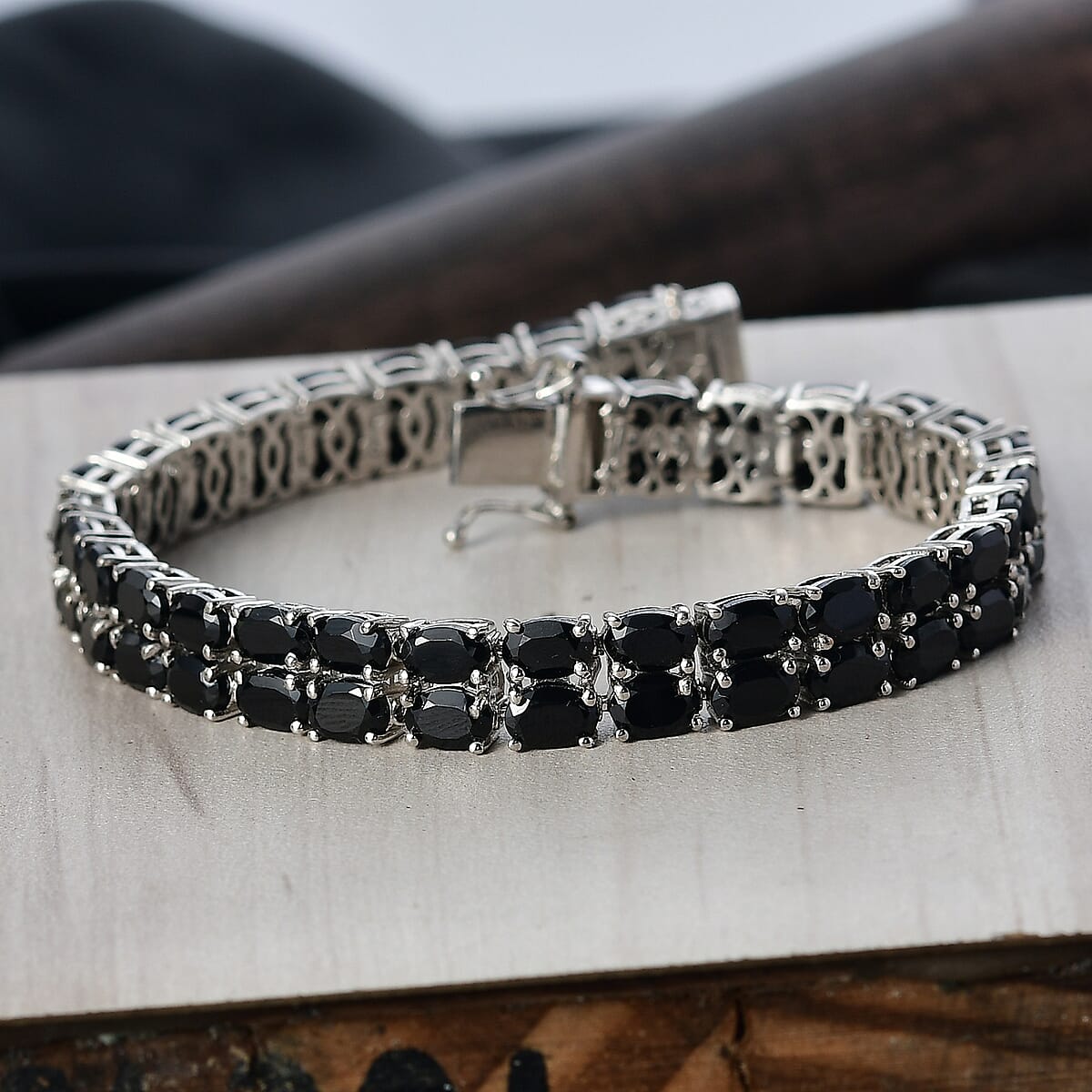 EverTrue Thai Black Spinel 27.80 ctw Bracelet in Platinum Bond (6.50 In) image number 1