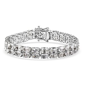 EverTrue White Topaz 30.00 ctw Two Row Carpet Bracelet in Platinum Bond (6.50 In)