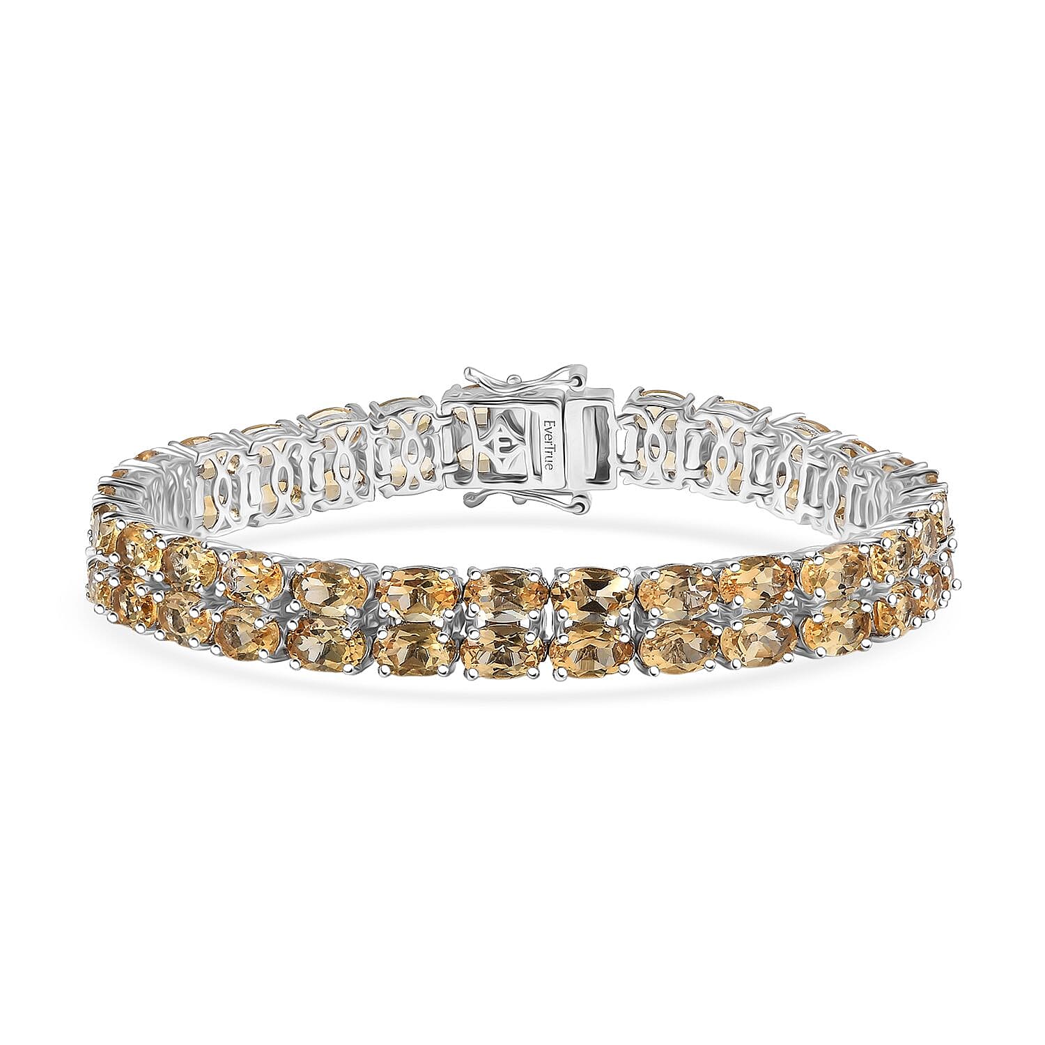  EverTrue Brazilian Citrine 25.15 ctw Two Row Carpet Bracelet in Platinum Bond (7.25 In)