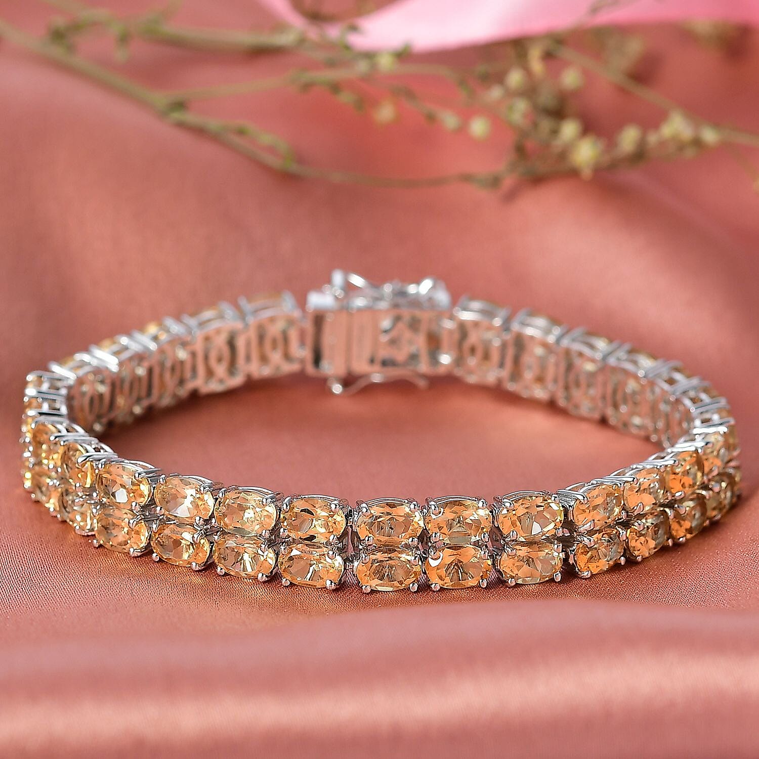  EverTrue Brazilian Citrine 25.15 ctw Two Row Carpet Bracelet in Platinum Bond (7.25 In)
