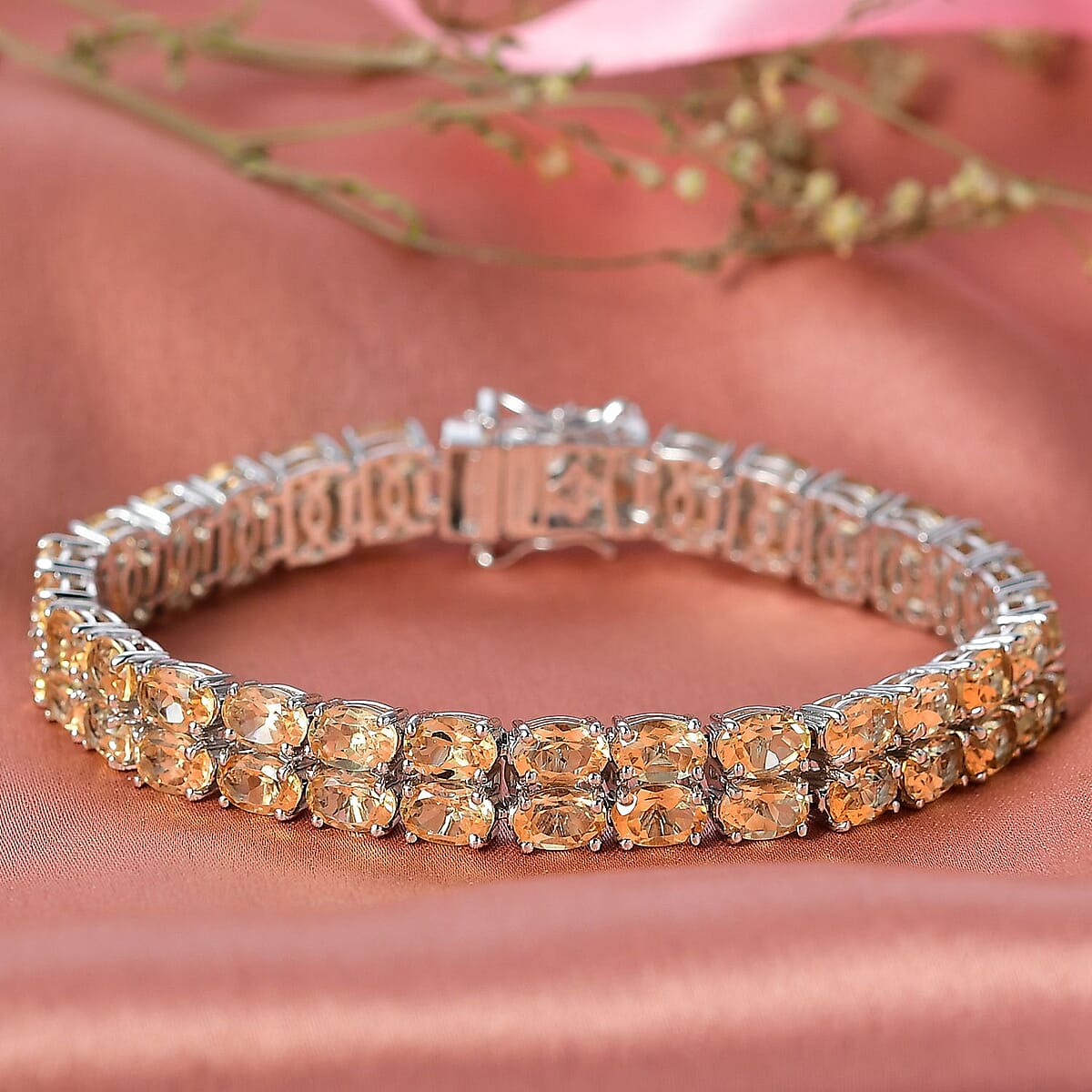 Doorbuster EverTrue Brazilian Citrine 25.15 ctw Two Row Carpet Bracelet in Platinum Bond (7.25 In) image number 1