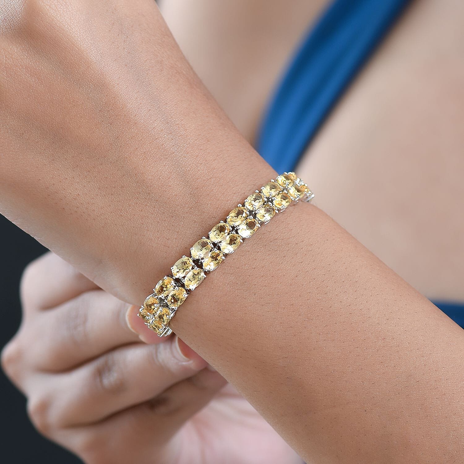  EverTrue Brazilian Citrine 25.15 ctw Two Row Carpet Bracelet in Platinum Bond (7.25 In)