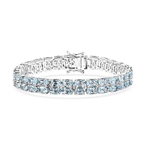 Doorbuster EverTrue Sky Blue Topaz 31.85 ctw Two Row Carpet Bracelet in Platinum Bond (7.25 In)