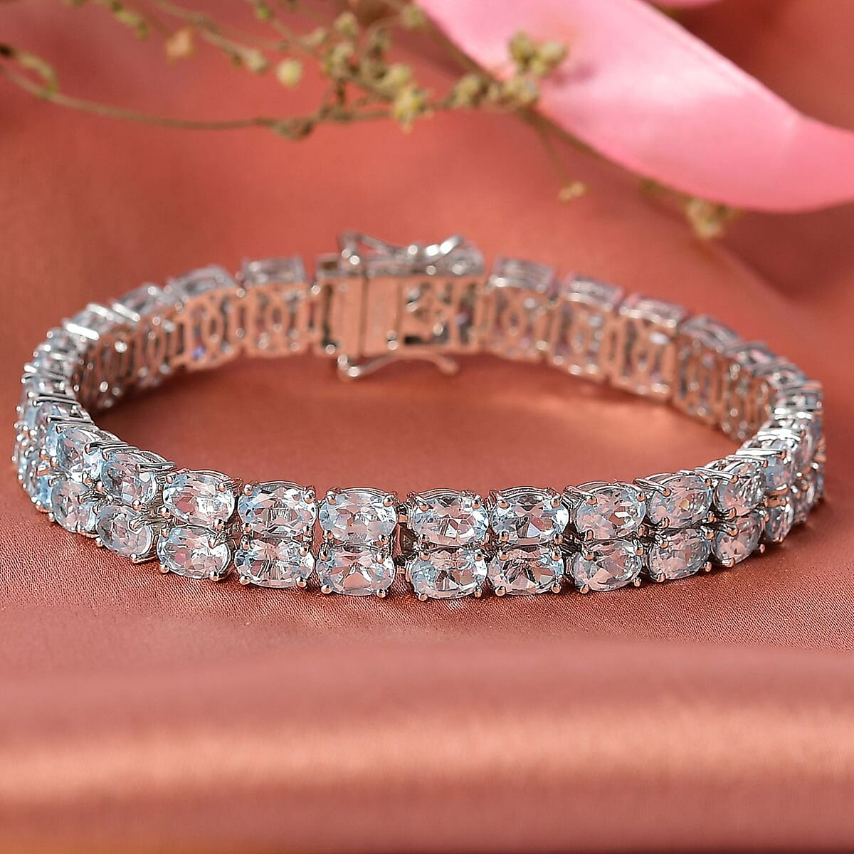 Doorbuster EverTrue Sky Blue Topaz 31.85 ctw Two Row Carpet Bracelet in Platinum Bond (7.25 In) image number 1