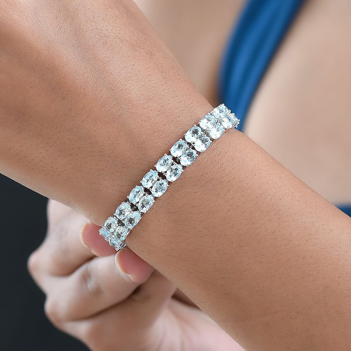 Doorbuster EverTrue Sky Blue Topaz 31.85 ctw Two Row Carpet Bracelet in Platinum Bond (7.25 In) image number 2