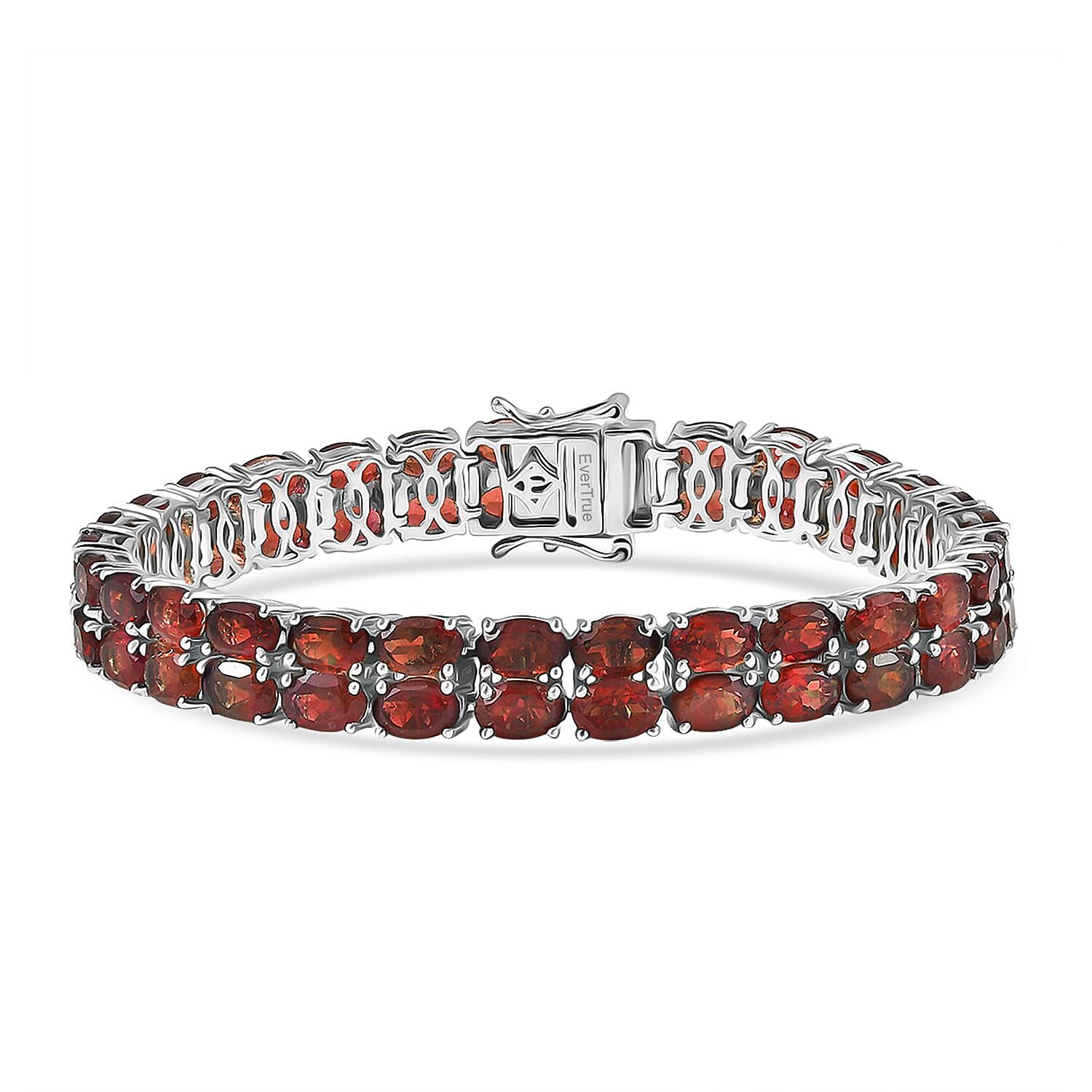 EverTrue Mozambique Garnet 33.50 ctw Two Row Carpet Bracelet in Platinum Bond (7.25 In)