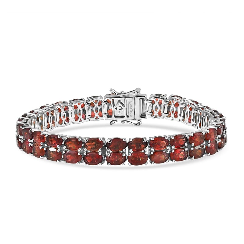 EverTrue Mozambique Garnet 33.50 ctw Two Row Carpet Bracelet in Platinum Bond (7.25 In)